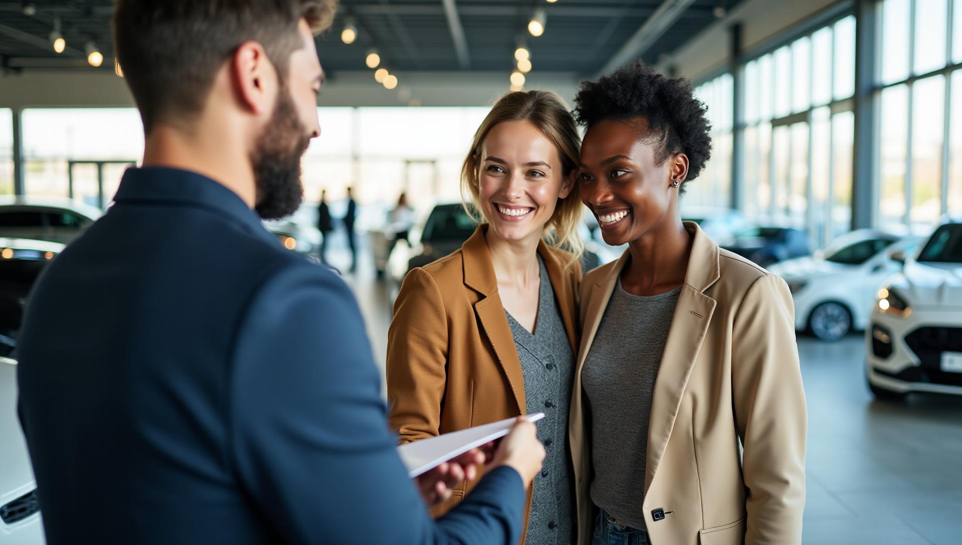 Happy customers receiving rental car keys